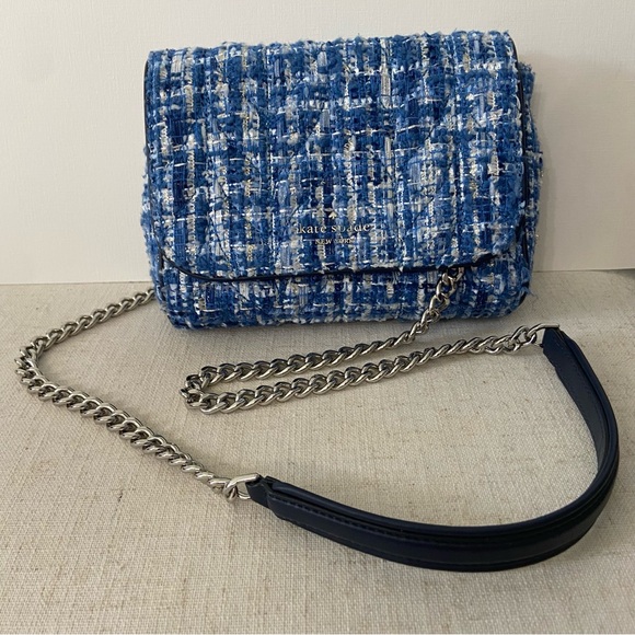 kate spade Handbags - KATE SPADE NWOT Blue Tweed Shoulder Bag Silver Chain